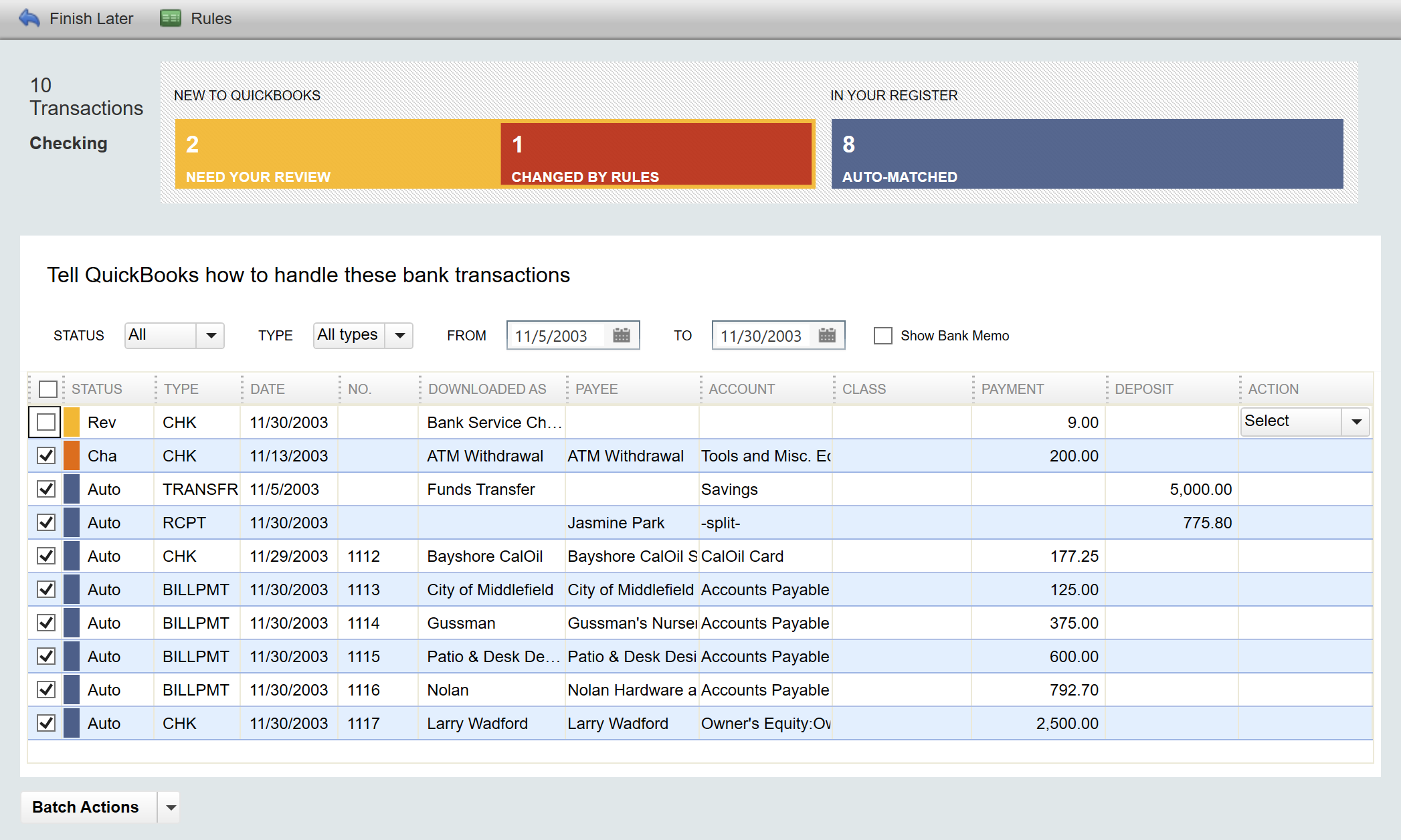 quickbooks desktop download bank transactions match