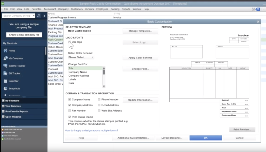 QuickBooks Basic Customization