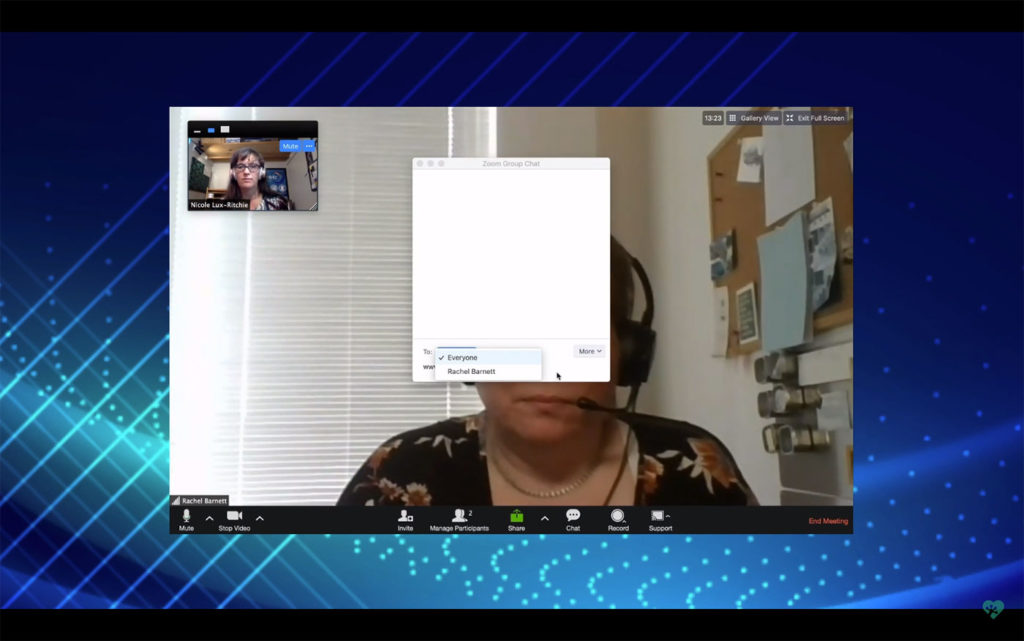 Selecting who to chat with in Zoom.