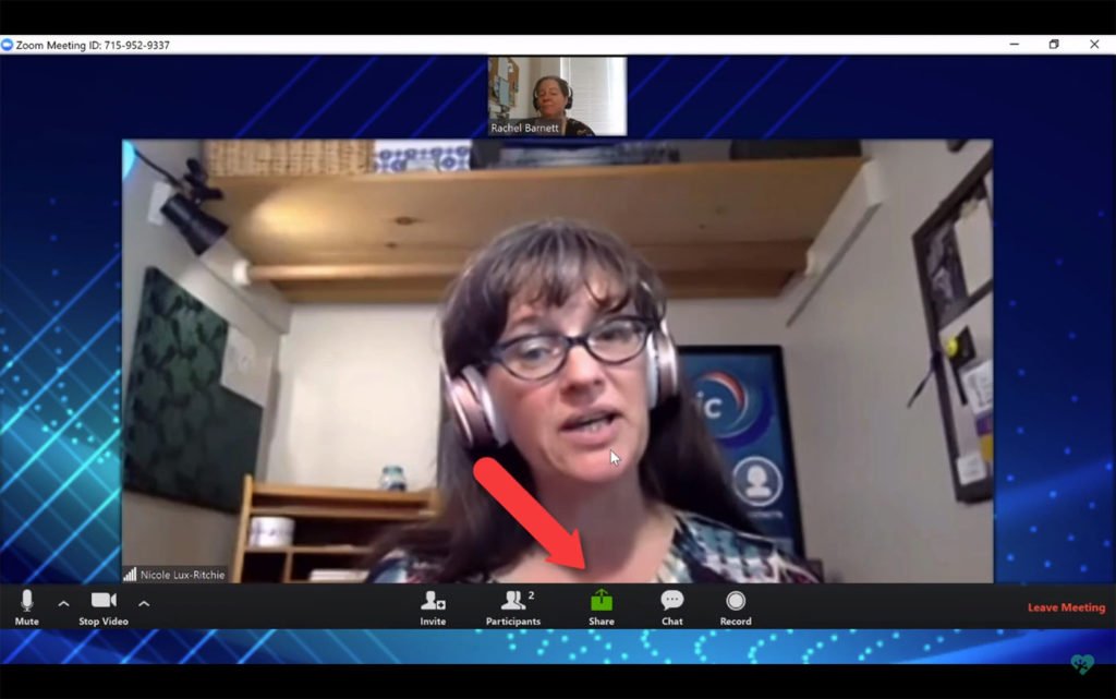 Screen sharing in Zoom.