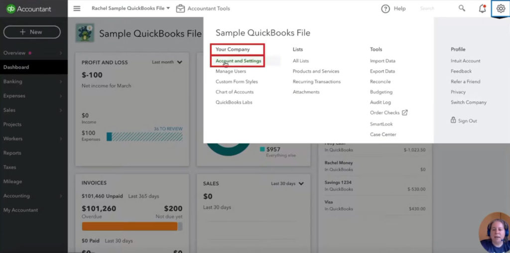Selecting Accounts and Settings