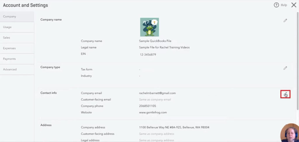 QuickBooks Online contact info edit