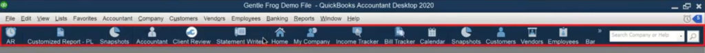 Icon bar across top in QuickBooks Desktop Premier 2020