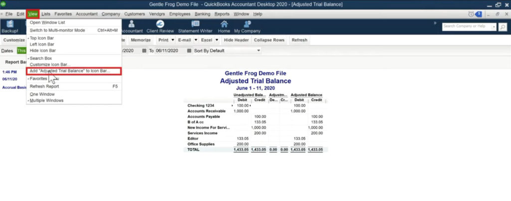 Adding a custom report to the icon bar in QuickBooks Desktop