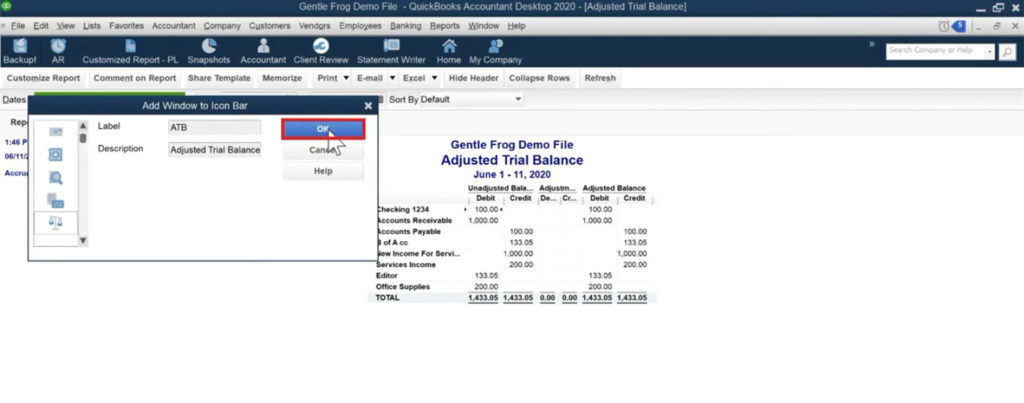 Adding a custom report to the icon bar in QuickBooks Desktop