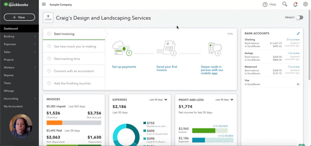 QuickBooks Online Dashboard