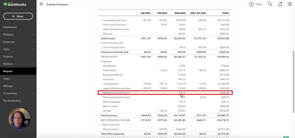 Suspicious looking expense in the Profit and Loss report of QuickBooks Online.