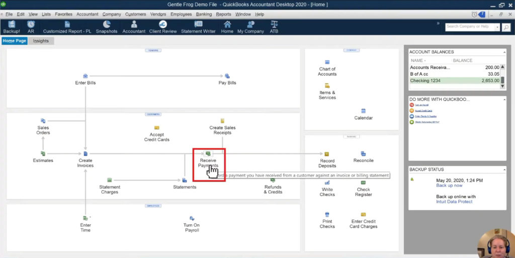 Receive payments icon in QuickBooks Desktop