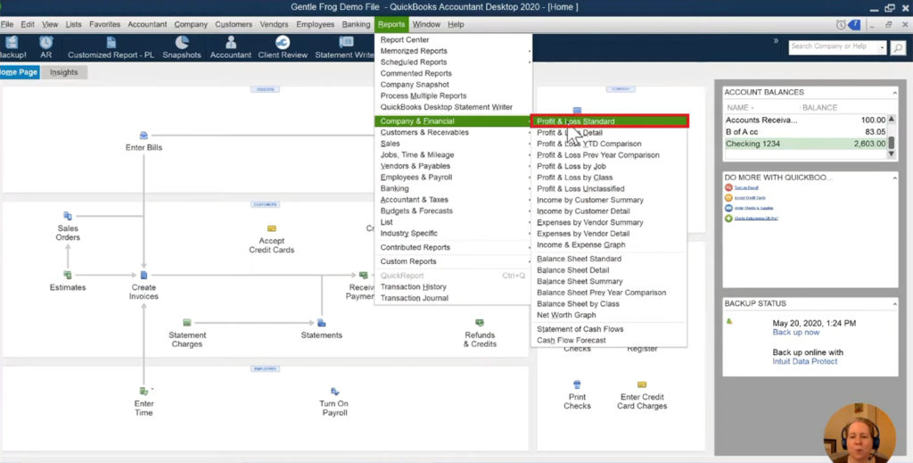 Profit & Loss report in menu in QuickBooks Desktop