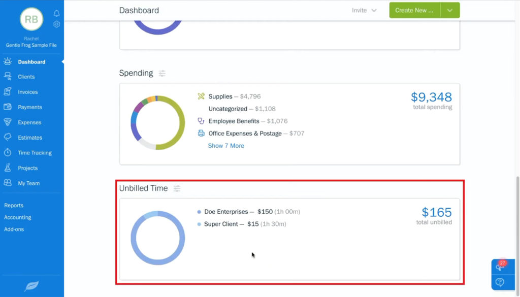 Viewing Unbilled Time in the Freshbooks dashboard