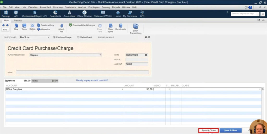 Entering a credit card expense in QuickBooks Desktop