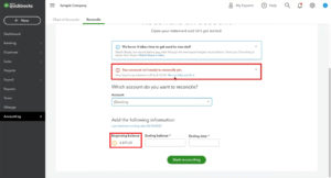 Your account isn't ready to reconcile error message in QuickBooks Online.