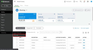 Navigating to the bank reconciliation page in QuickBooks Online.