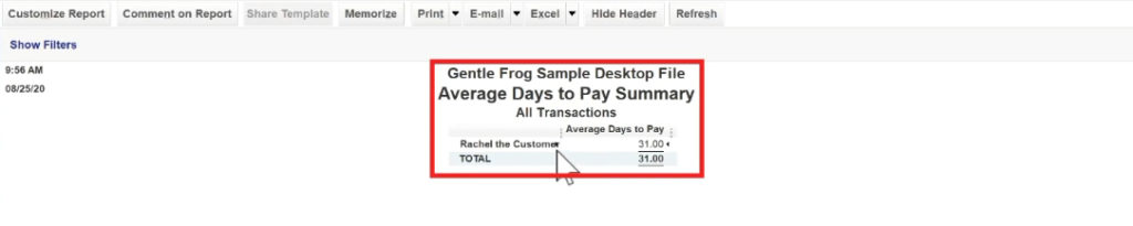 Average Days to Pay Summary report in QuickBooks Desktop.