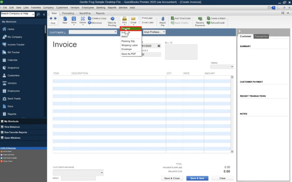 quickbooks check format customize the layout