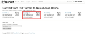 Convert from PDF format to QuickBooks Online converter selection in ProperSoft