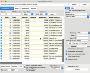 Transaction preview after converting a PDF in ProperSoft's Bank2QBO