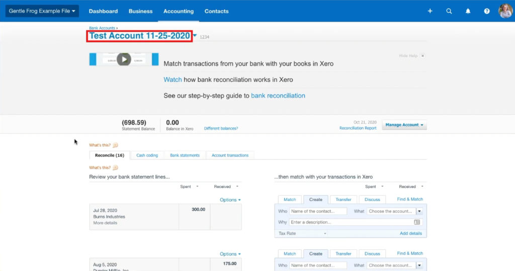 Bank account data imported into Xero