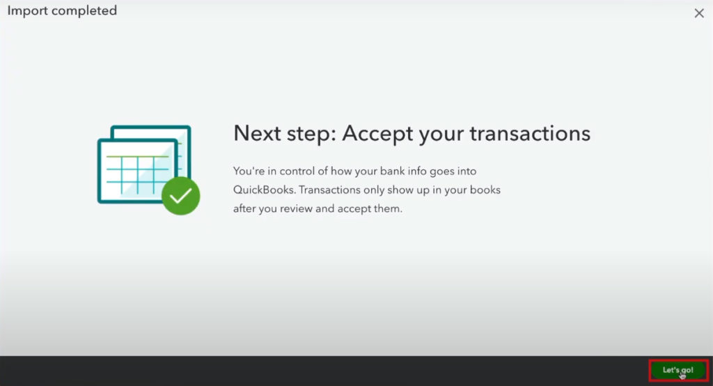 Import of a qbo file complete in QuickBooks Online