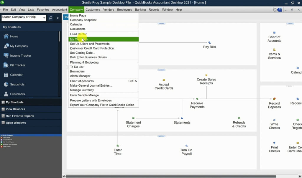My Company in QuickBooks Desktop main menu