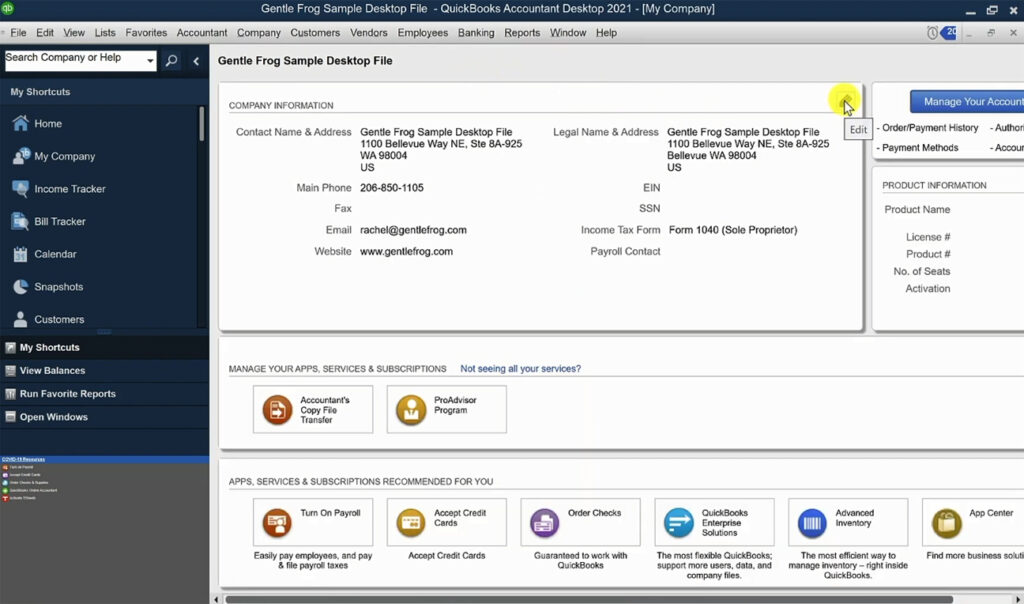 Edit company information in QuickBooks Desktop
