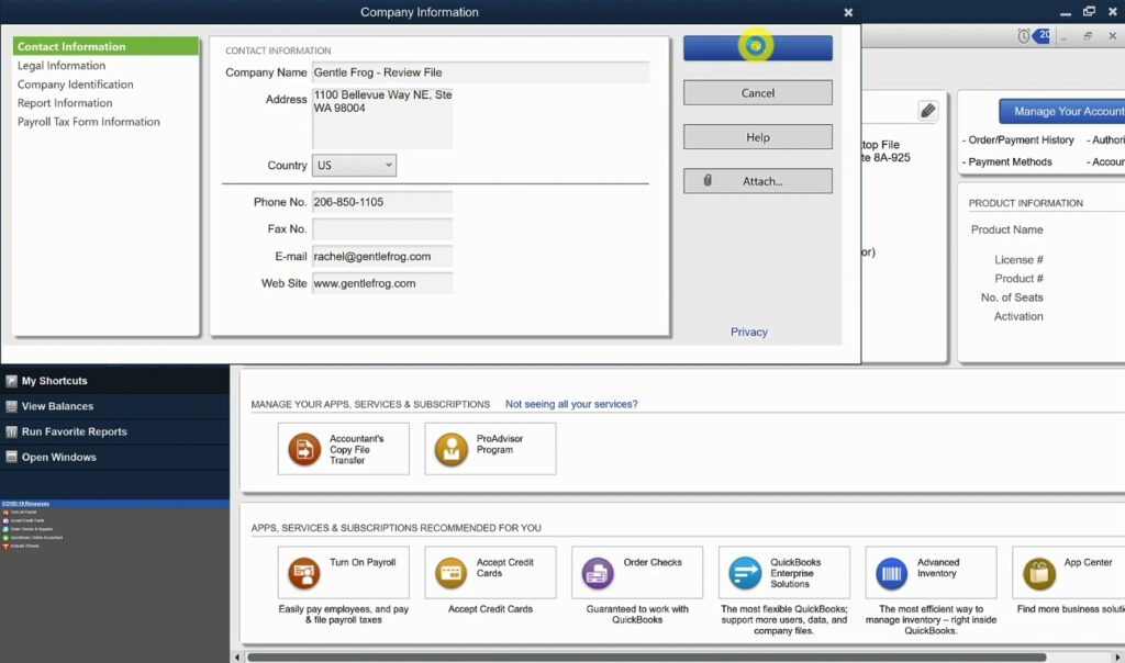 Editing company name in QuickBooks Desktop
