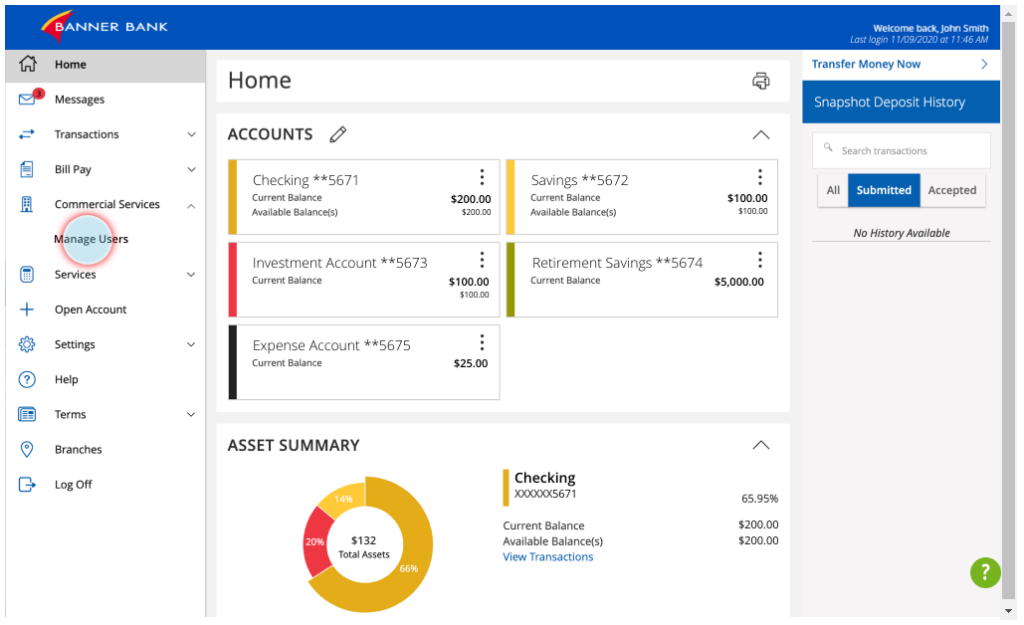 Manage Users for Banner Bank account