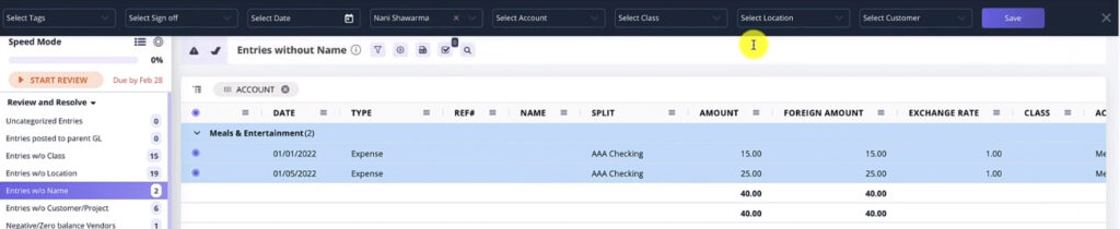 Selected name to add to transactions in AutoReview