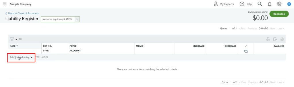 Add Journal Entry to a Liability register in QuickBooks Online