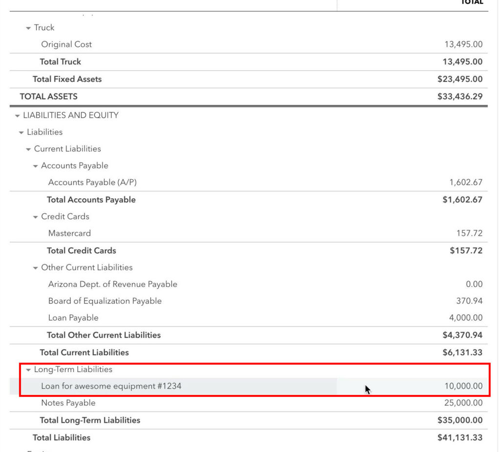 Long-Term Liabilities on the Balance Sheet in QuickBooks Online