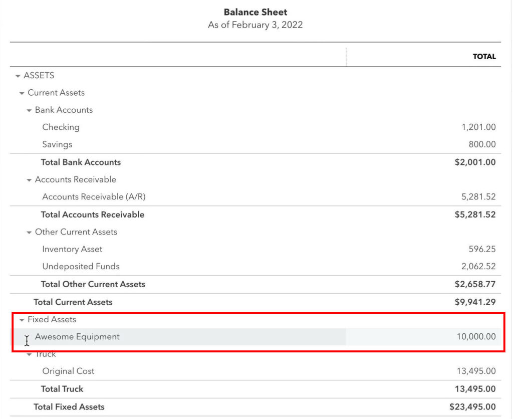 Fixed Assets on the Balance Sheet in QuickBooks Online