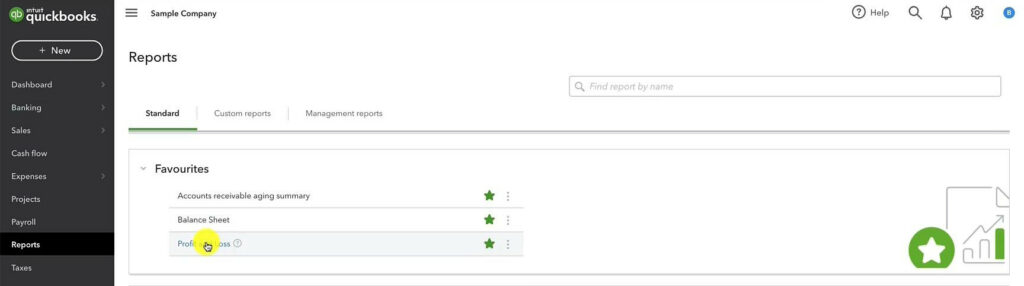 Navigate to the Profit and Loss Report in QuickBooks Canada