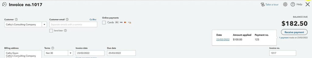 Payment applied to an invoice in QuickBooks Canada