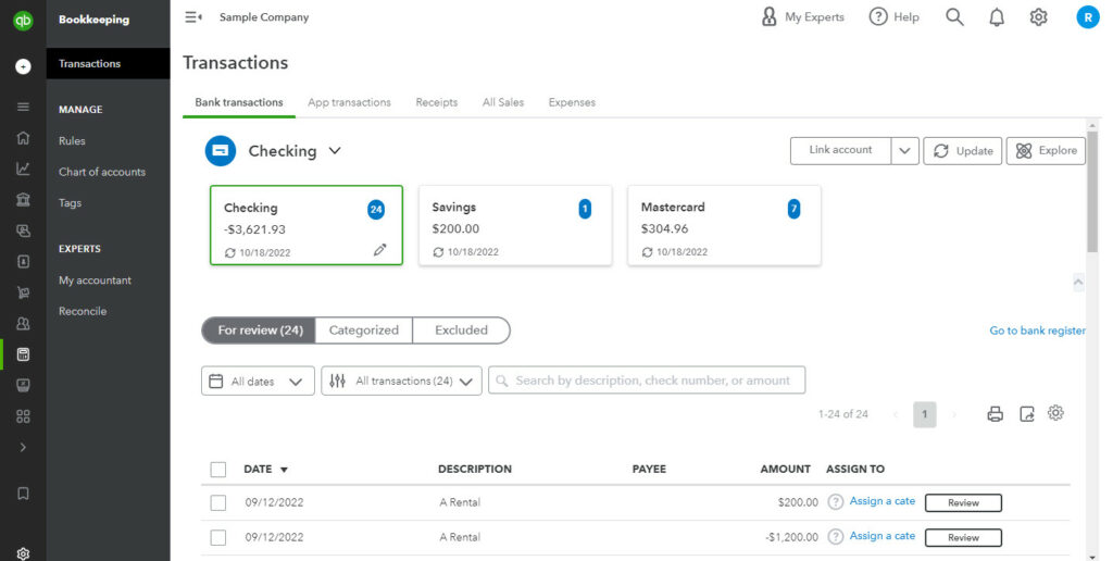 Bank Transaction in QuickBooks Online