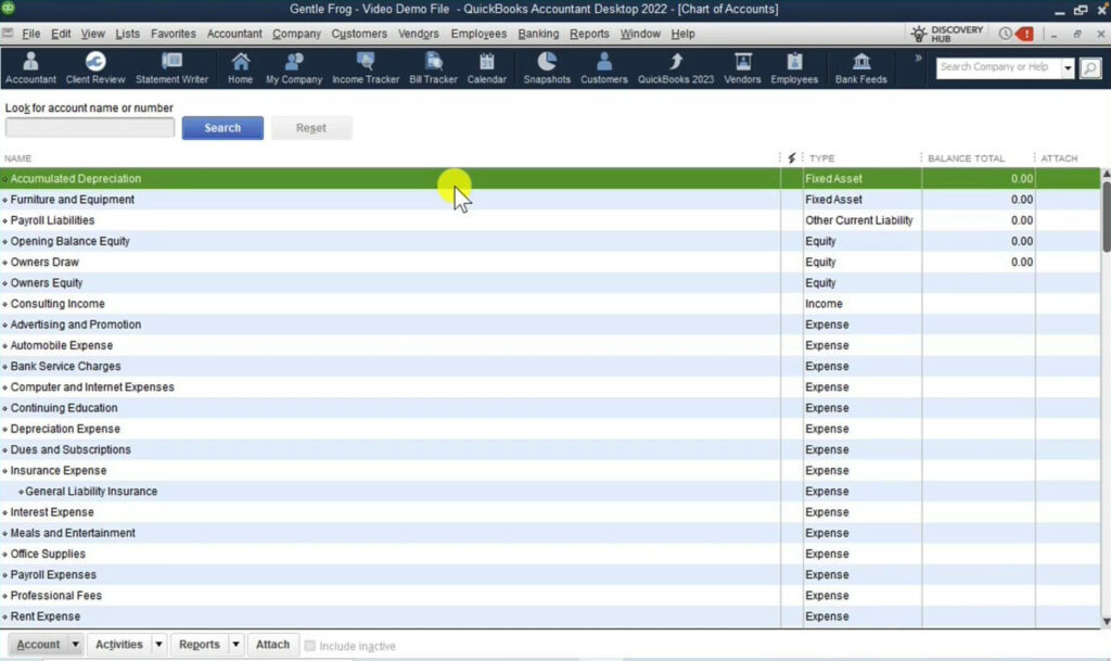Chart of Accounts in QuickBooks Desktop 2022 Premier