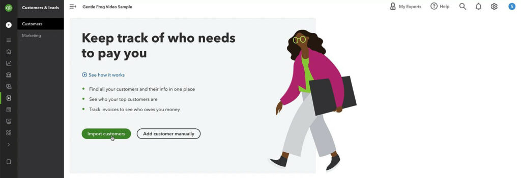 Customers & leads section of the QuickBooks left-side nav menu