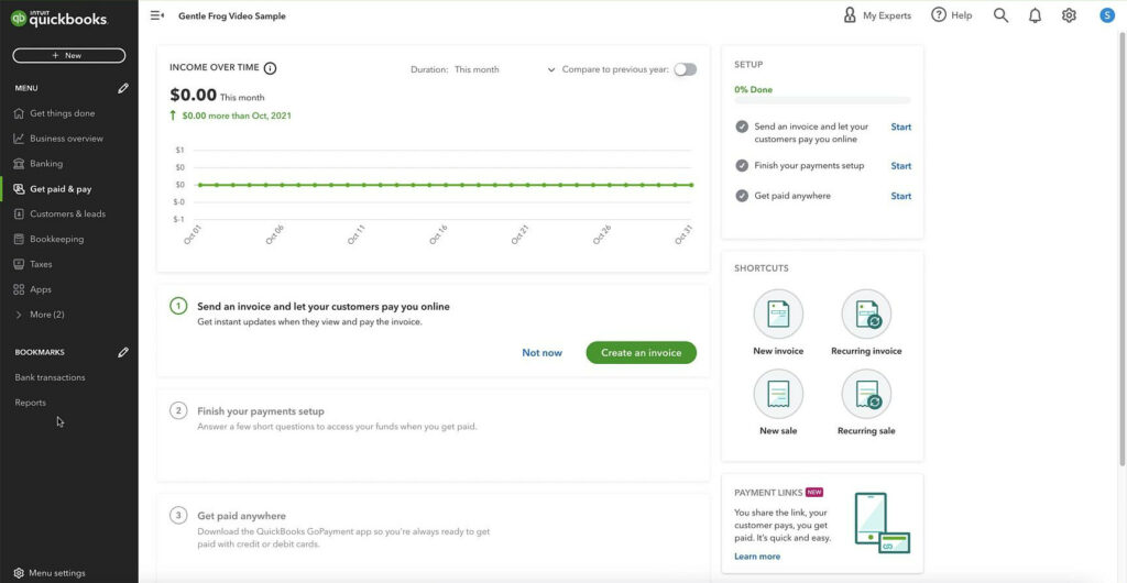 Get paid & pay section of the QuickBooks left-side nav menu