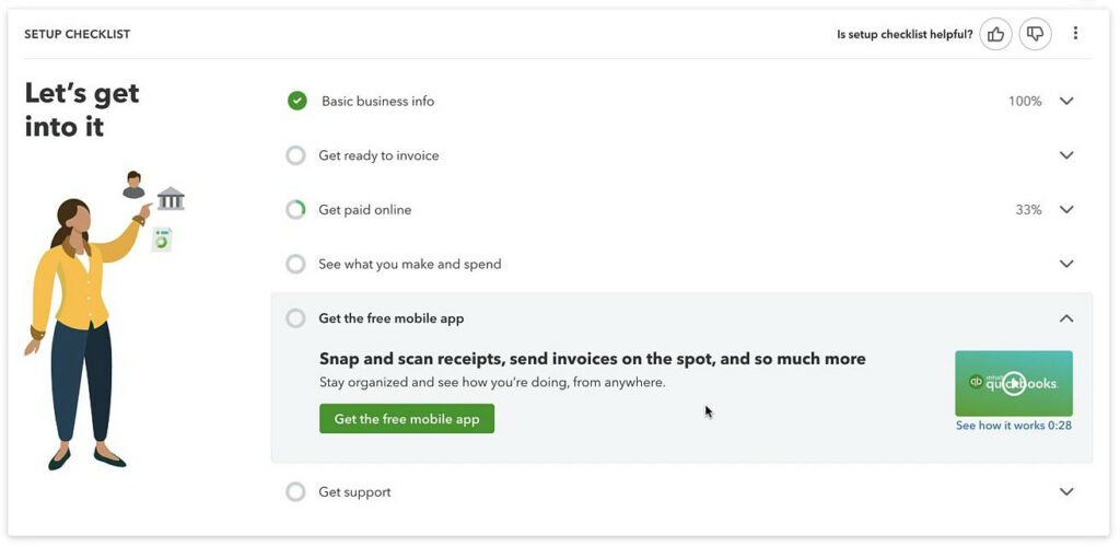 Get the free mobile app section of the QuickBooks Online setup checklist.