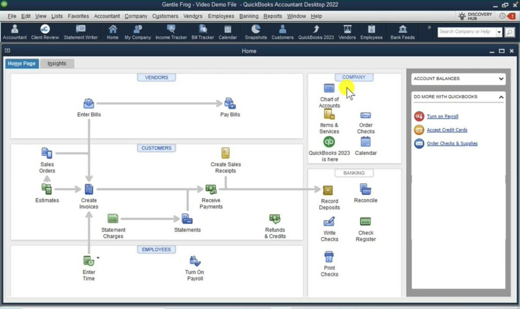 Home screen QuickBooks Desktop 2022 Premier