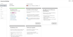 Billing & Subscription section of the QuickBooks Online Account and settings.