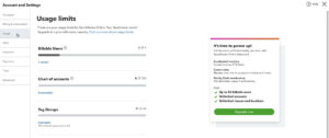 Usage limits in the Account and settings section of QuickBooks Online