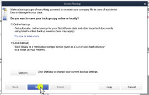 Create backup pop-up in QuickBooks Desktop 2022.