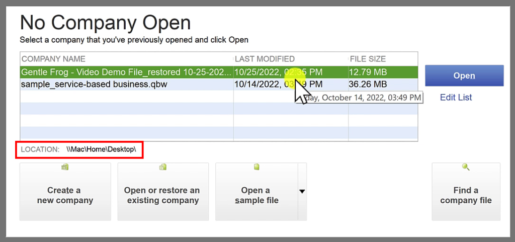 Opening a QBDT file after just restoring it from a backup.