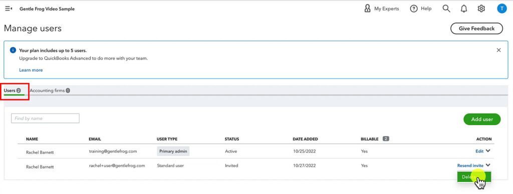 Delete a Standard User in QuickBooks Online