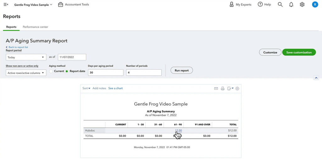 Finding unpaid bills in QBO using the Accounts payable aging summary report.