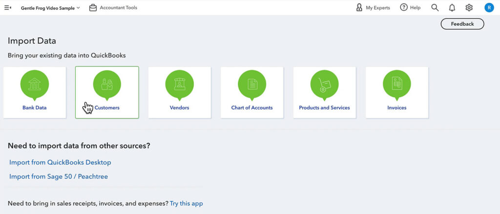 Import Data options in QuickBooks Online