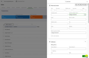 Adding a new customer to QuickBooks Online.
