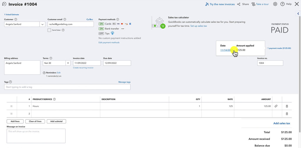 Find how an invoice was paid in QuickBooks Online.