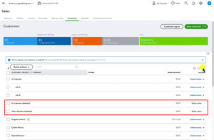 Inactive customers in the customer list in QuickBooks Online.