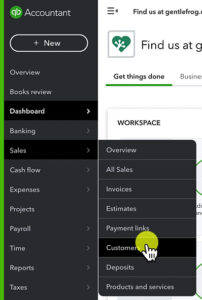 Navigating to the Customers list in QuickBooks Online from the left-side menu.